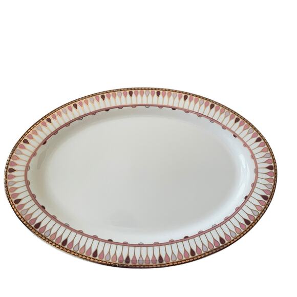 Grace Teaware Fine Porcelain Oval Serving Platter 14x9 Pink Gold Geometric New - Picture 7 of 12